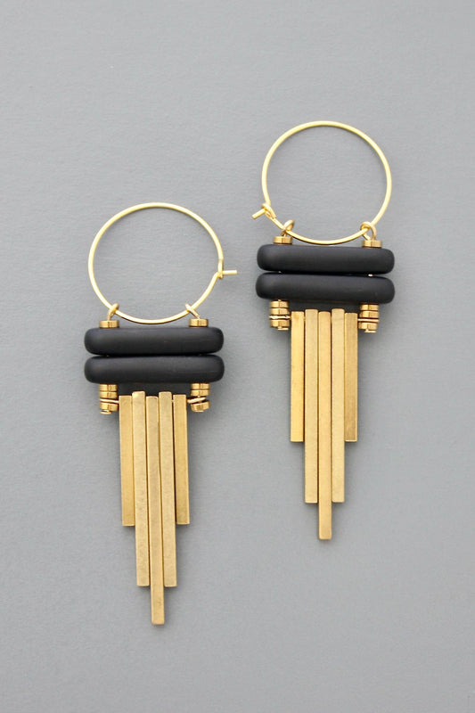 FERE57 Art Deco black hoop earrings