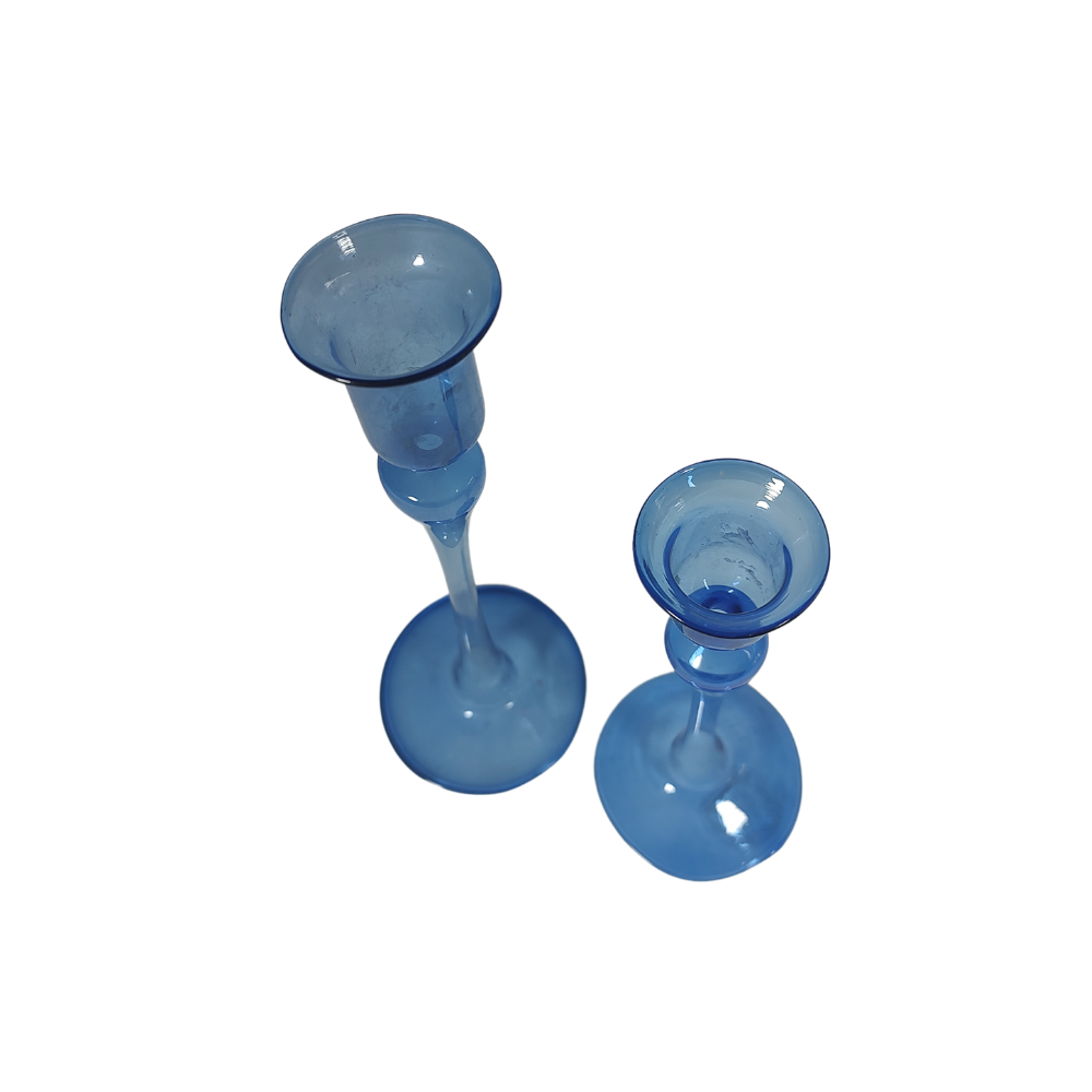 Dainty 1970's Hand Blown Glass Dusky Blue set of 2