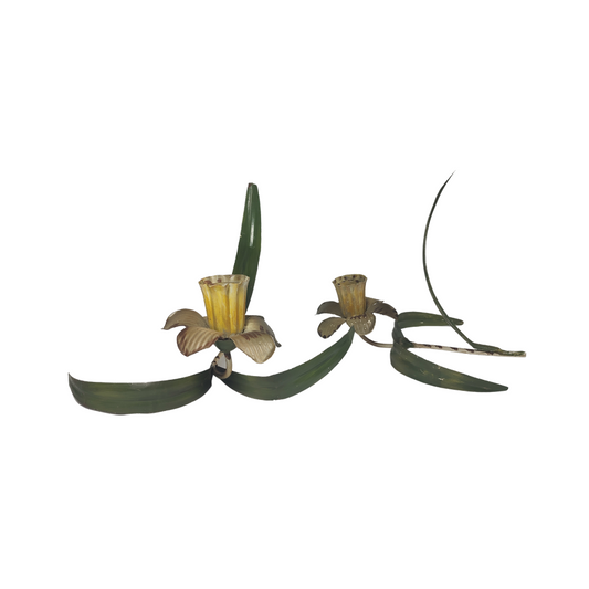 Pair of Tole 1950's Daffodil Candle Holders