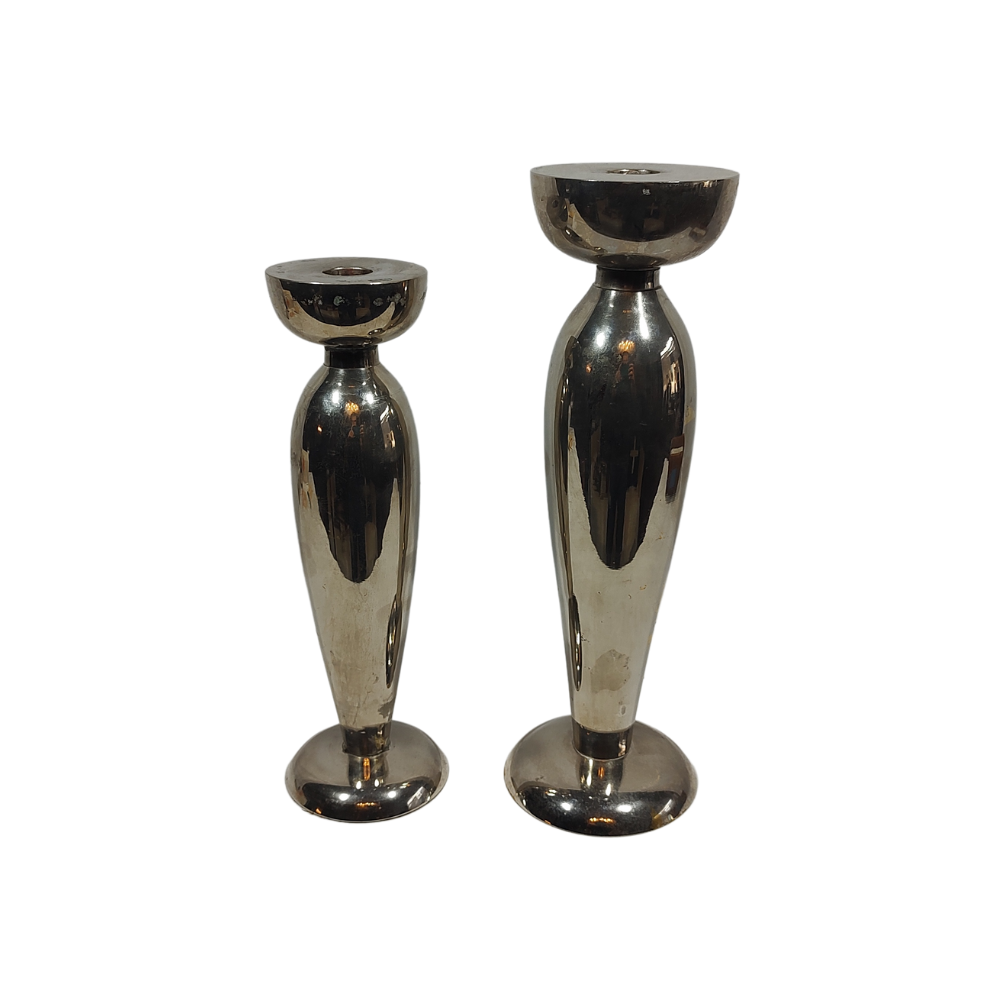 Late 1980's Silver Deco Style Candle Holders