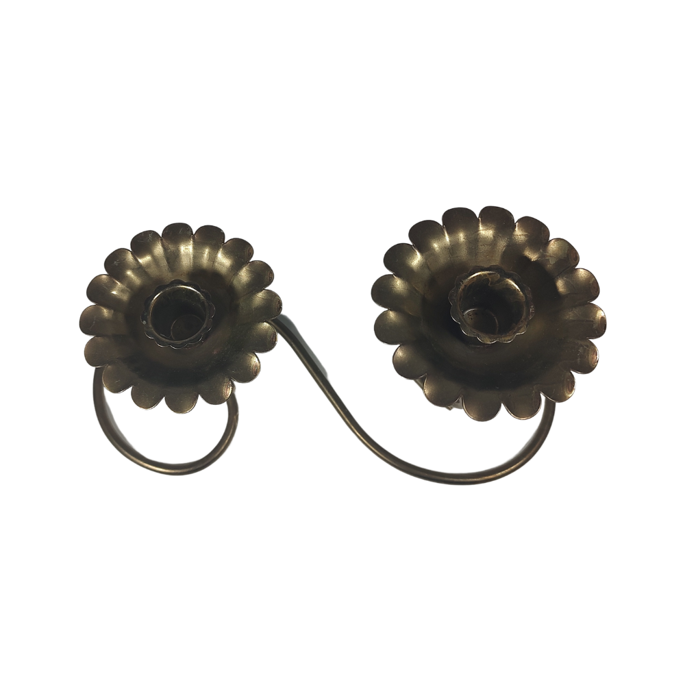 Brass Double Flower Candle Holder