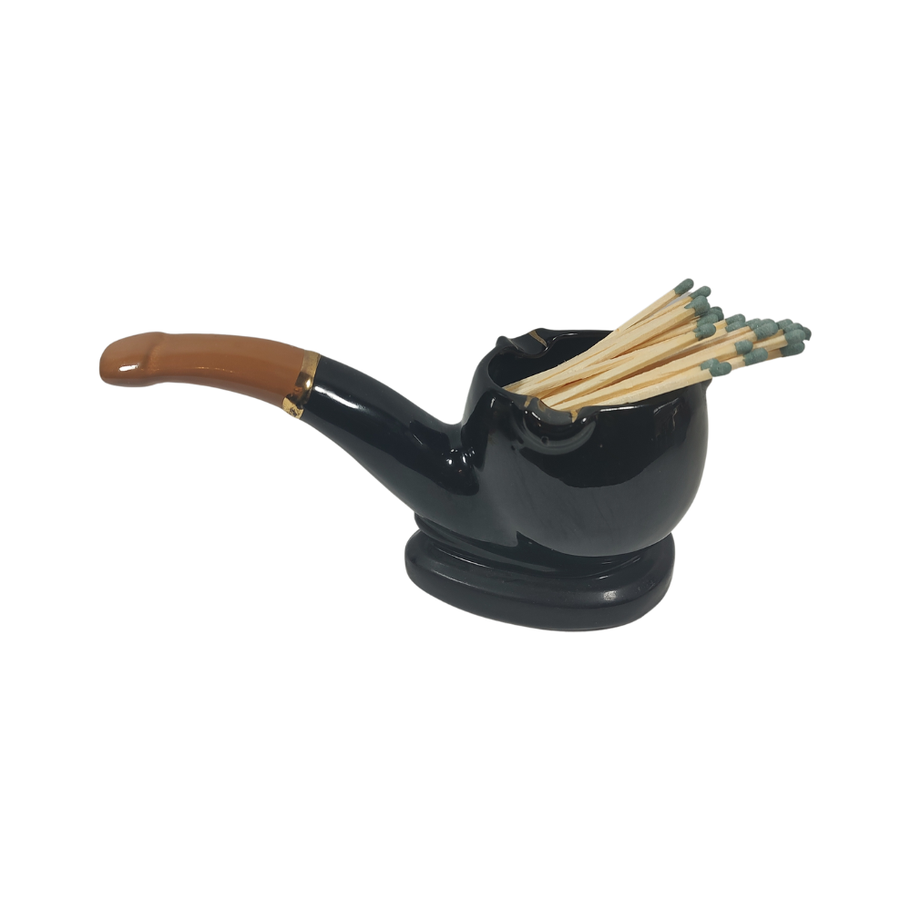 Black and Tan Pipe Ashtray / Match Holder