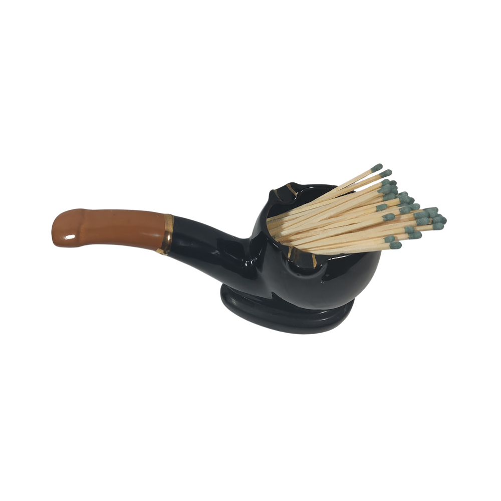 Black and Tan Pipe Ashtray / Match Holder