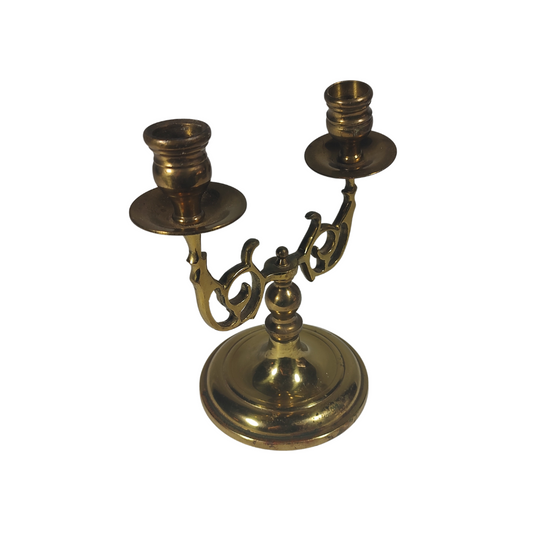1960's Aged Brass Double Candle Holder Candelabra