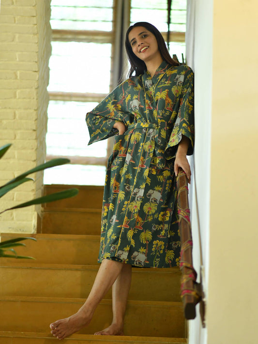 SAFARI EMERALD GREEN  KIMONO