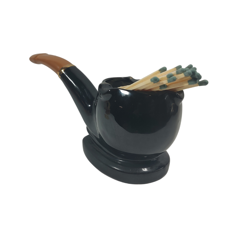 Black and Tan Pipe Ashtray / Match Holder