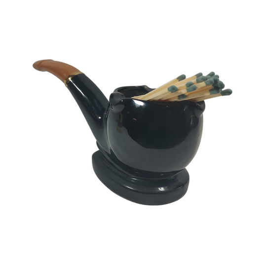 Black and Tan Pipe Ashtray / Match Holder