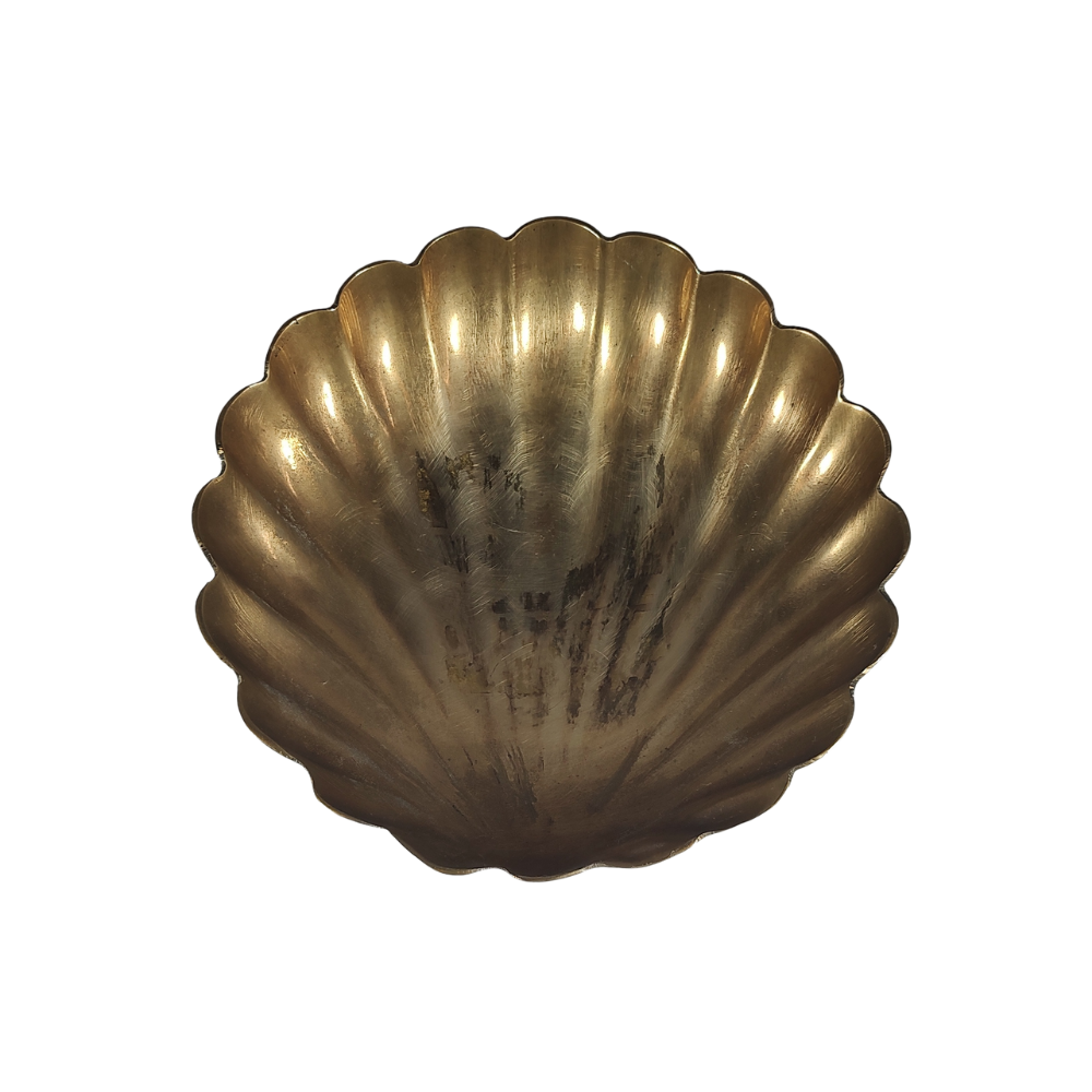 Heavy Brass Scallop Shell Trinket Footed Dish