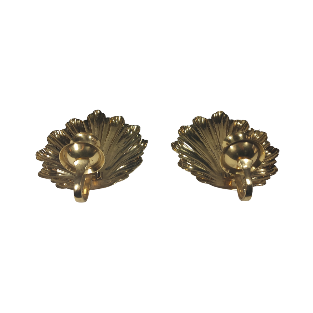 Pair of Mottahedeh Shell Brass Candle Sconces Mid Century