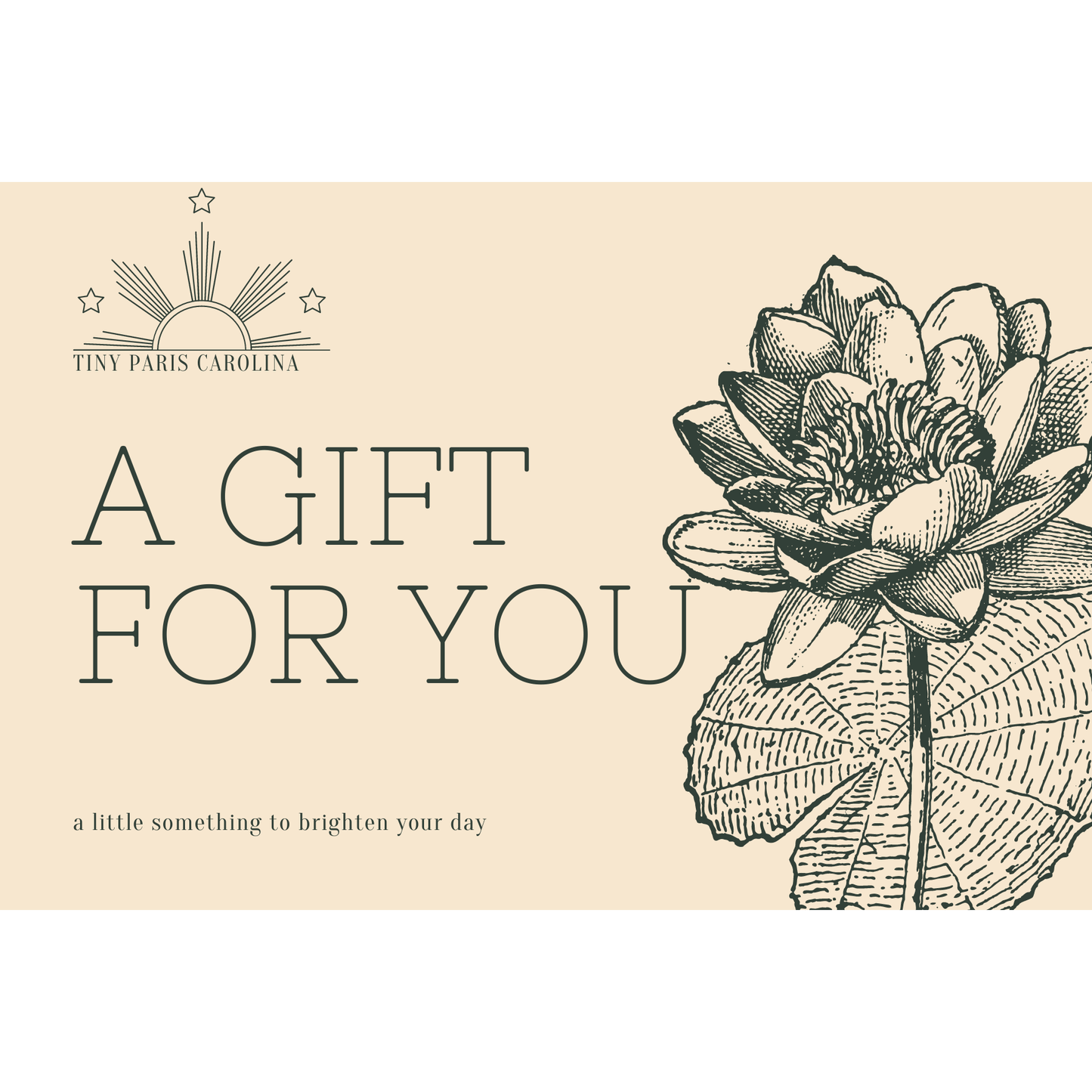 Perfect for those who have everything! Tiny Paris Gift Card is a super choice for giving your favorite one on any special day or any occasion. This gift card is perfect for any occasion. Can be used in Store, Onli