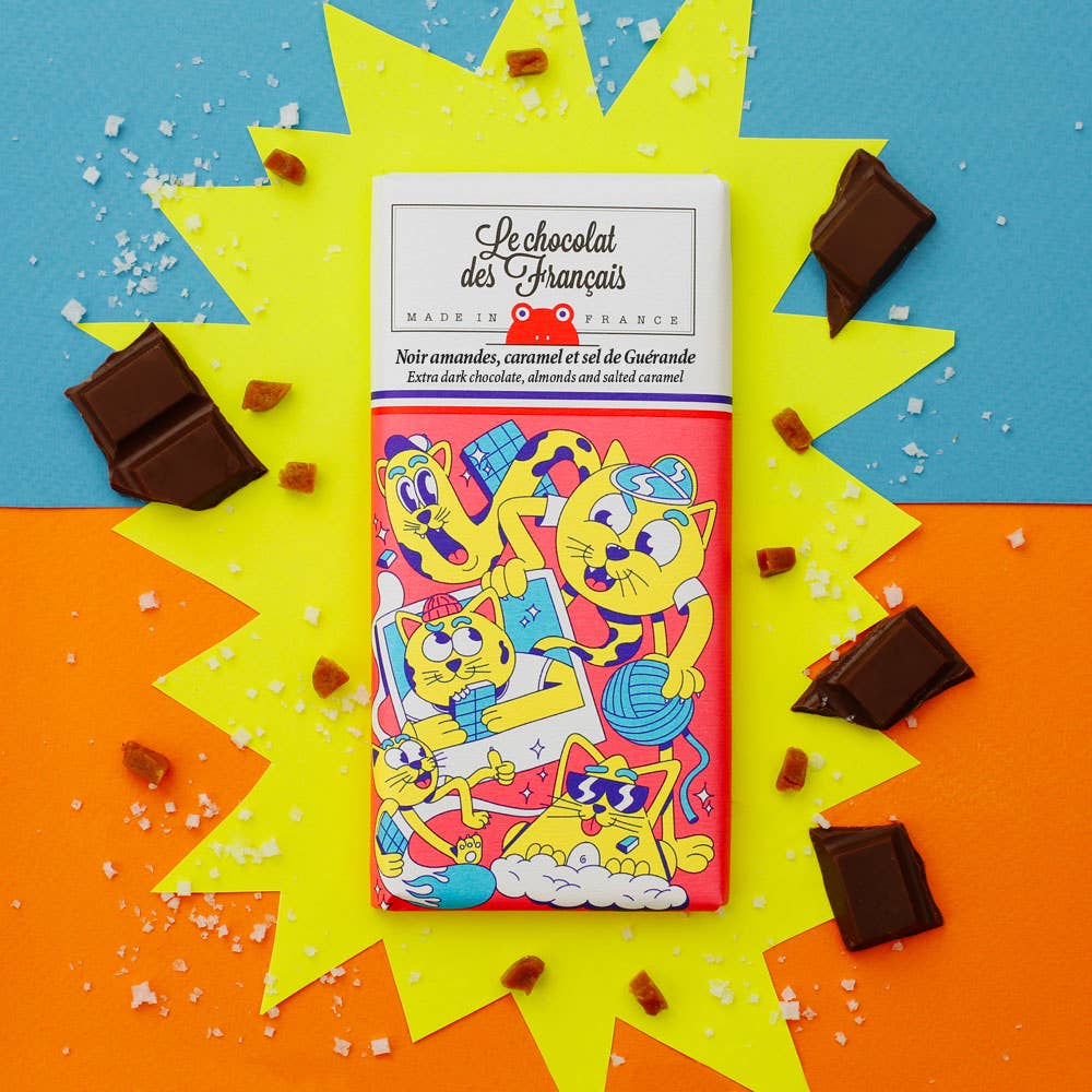 Dark Chocolate Bar W/ Almonds & Salted Caramel, Cats