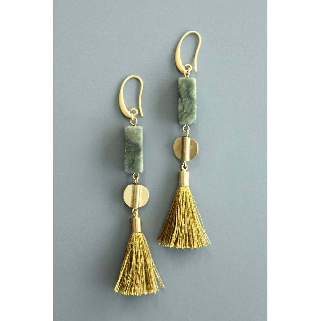 ATHE33 Jasper and silk tassel earrings