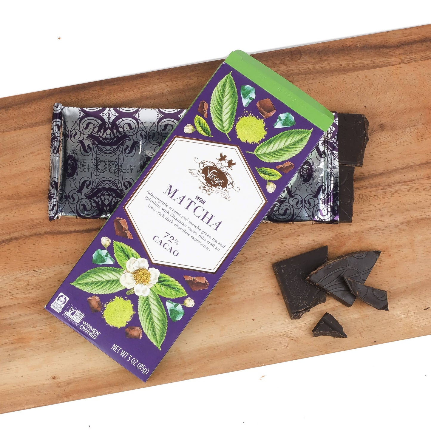 Dark Chocolate Bar w/ Matcha Green Tea & Spirulina - Gourmet