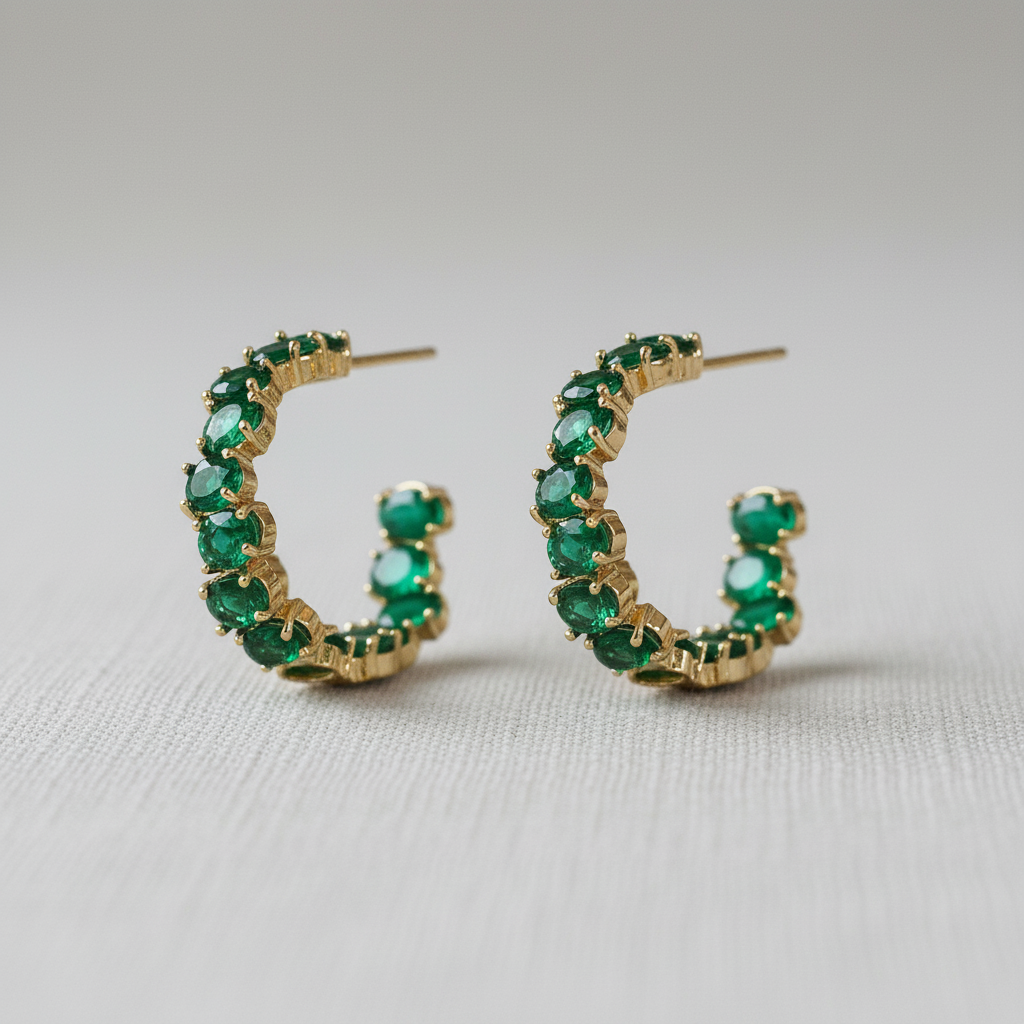 Rhinestone C-Shape Geometric Hoop Earrings