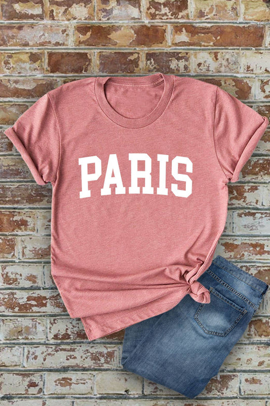 Paris, Unisex Round Neck Short Sleeve T-Shirt: M / D Rose/White