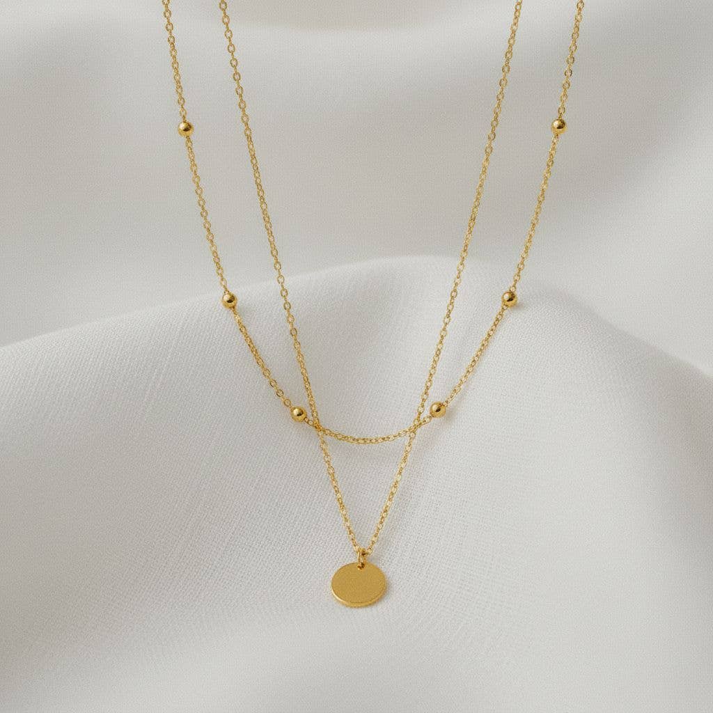 Double Layer Pendant Necklace with Geometric Charm