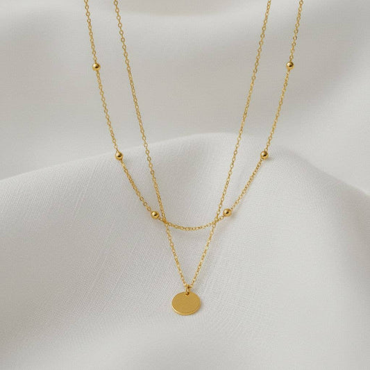 Double Layer Pendant Necklace with Geometric Charm