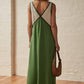 Contrast Panels Plunge Midi Dress: Green / L