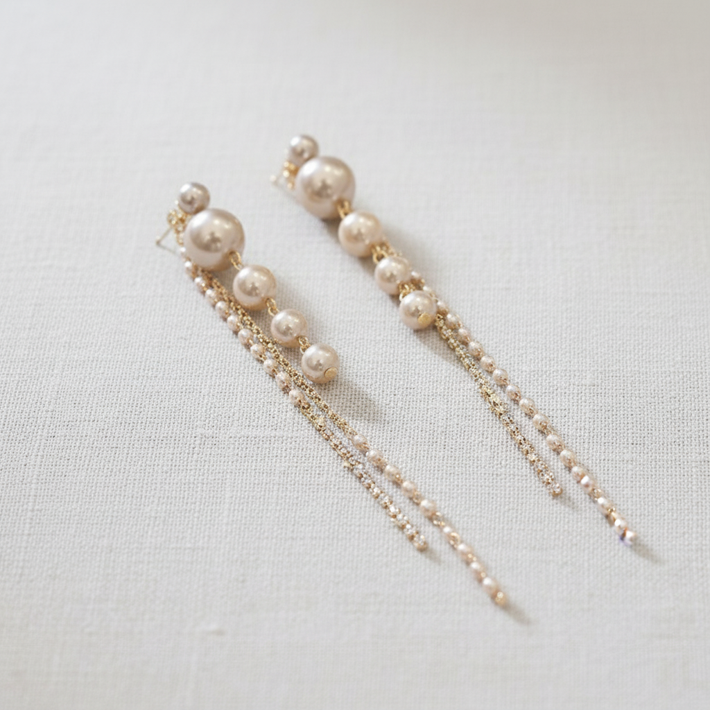 Elegant Rhinestone Pearl Tassel Earrings