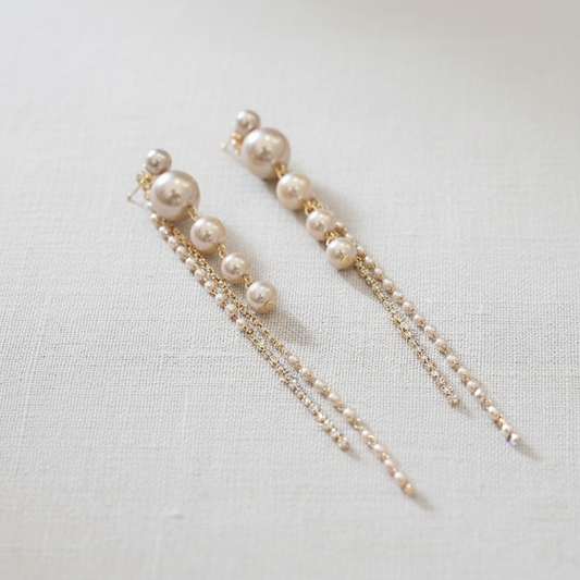 Elegant Rhinestone Pearl Tassel Earrings