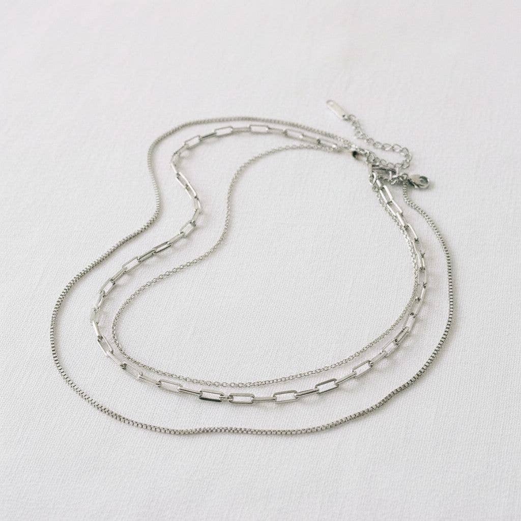 Layered Steel Pendant Necklace with Geometric Design
