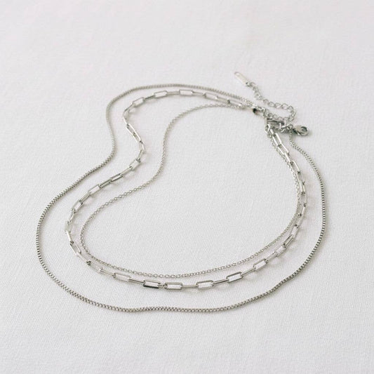 Layered Steel Pendant Necklace with Geometric Design