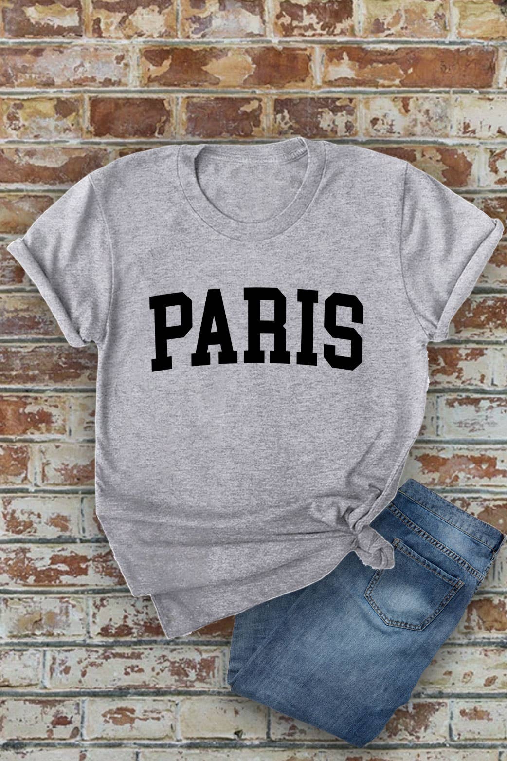 Paris, Unisex Round Neck Short Sleeve T-Shirt: L / D Rose/White