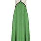 Contrast Panels Plunge Midi Dress: Green / L