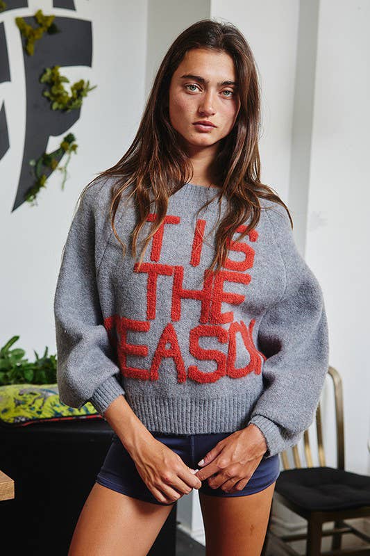 IT2389 'TIS THE SEASON & L'AMOUR' Lettering Sweater: Pink / S-M-L (2-2-2)