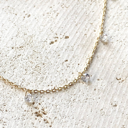 Layering necklace crystal bean chain : Dainty chain with tiny crystals