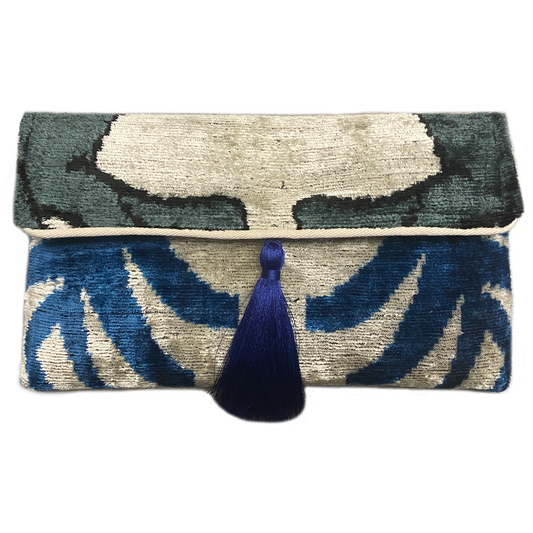 Ikat Assorted Velvet Clutch/Crossbody Bag: Ivory Coast