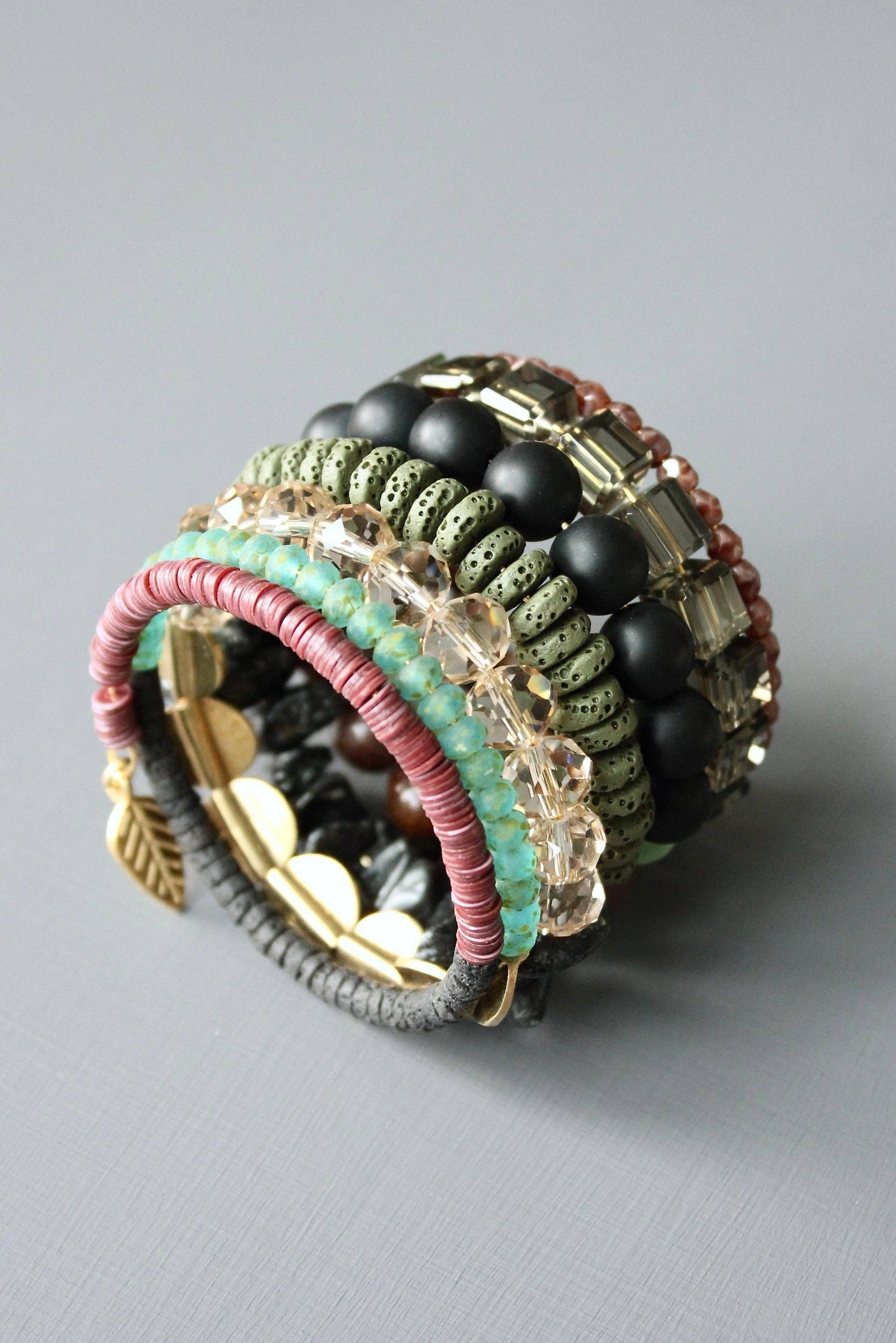 LEXB02 Moss and cocoa wrap bracelet