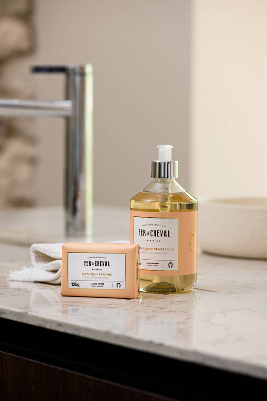 Marseille Liquid Soap Amber Jasmine 16.9 fl oz - natrual vegetable oil based without paraben, sulfate or coloring for hands and full body