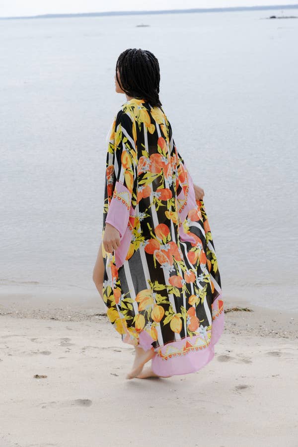Citrus Motif Kimono: Aqua