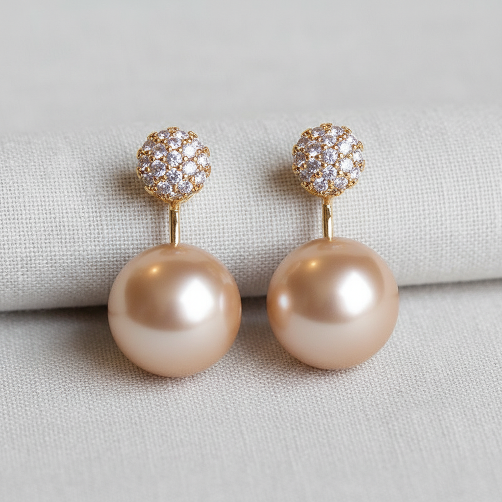 Vintage Zircon Pearl Stud Earrings