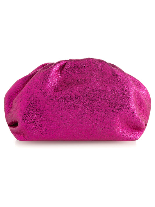 CHRISSY METALLIC CLUTCH: MAGENTA