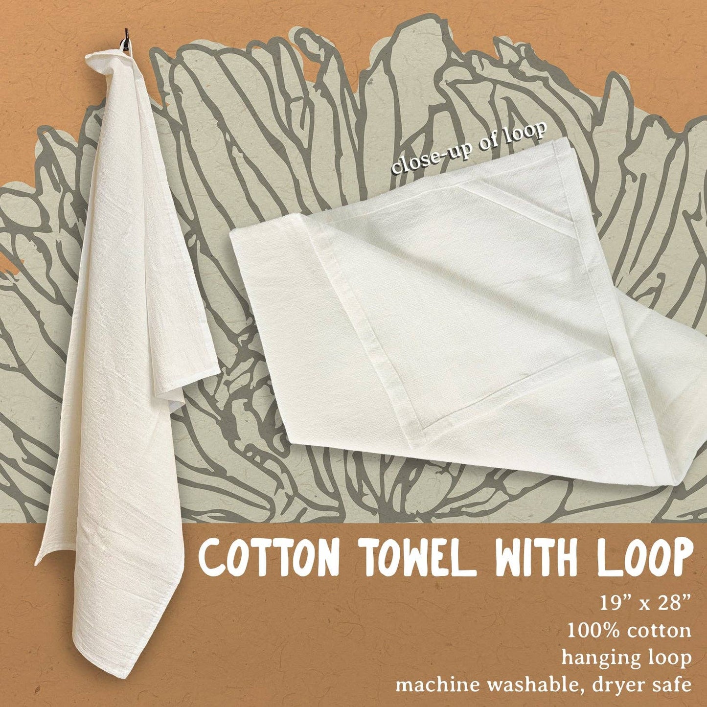 Linocut Spring Birds - Customizable Cotton Tea Towel: 19" x 28" (with loop)