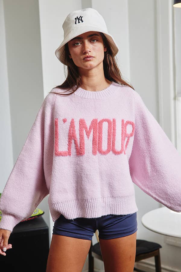 IT2389 'TIS THE SEASON & L'AMOUR' Lettering Sweater: Pink / S-M-L (2-2-2)