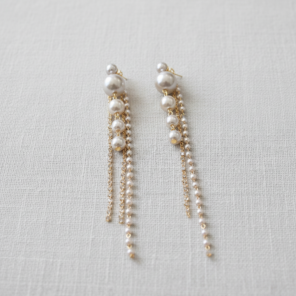 Elegant Rhinestone Pearl Tassel Earrings