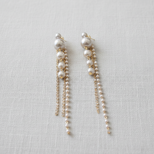 Elegant Rhinestone Pearl Tassel Earrings