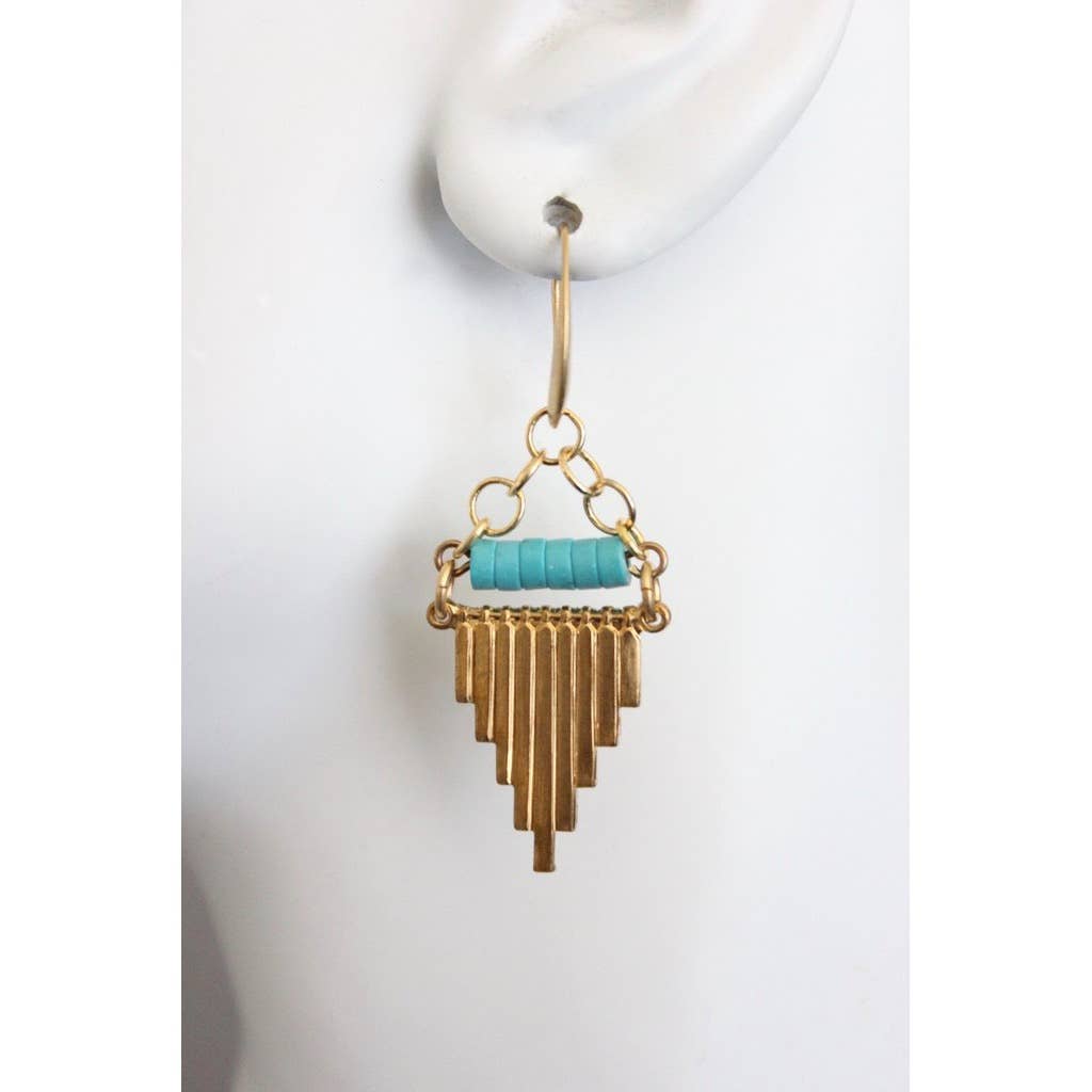 RYLE05 Geometric turquoise and brass earrings