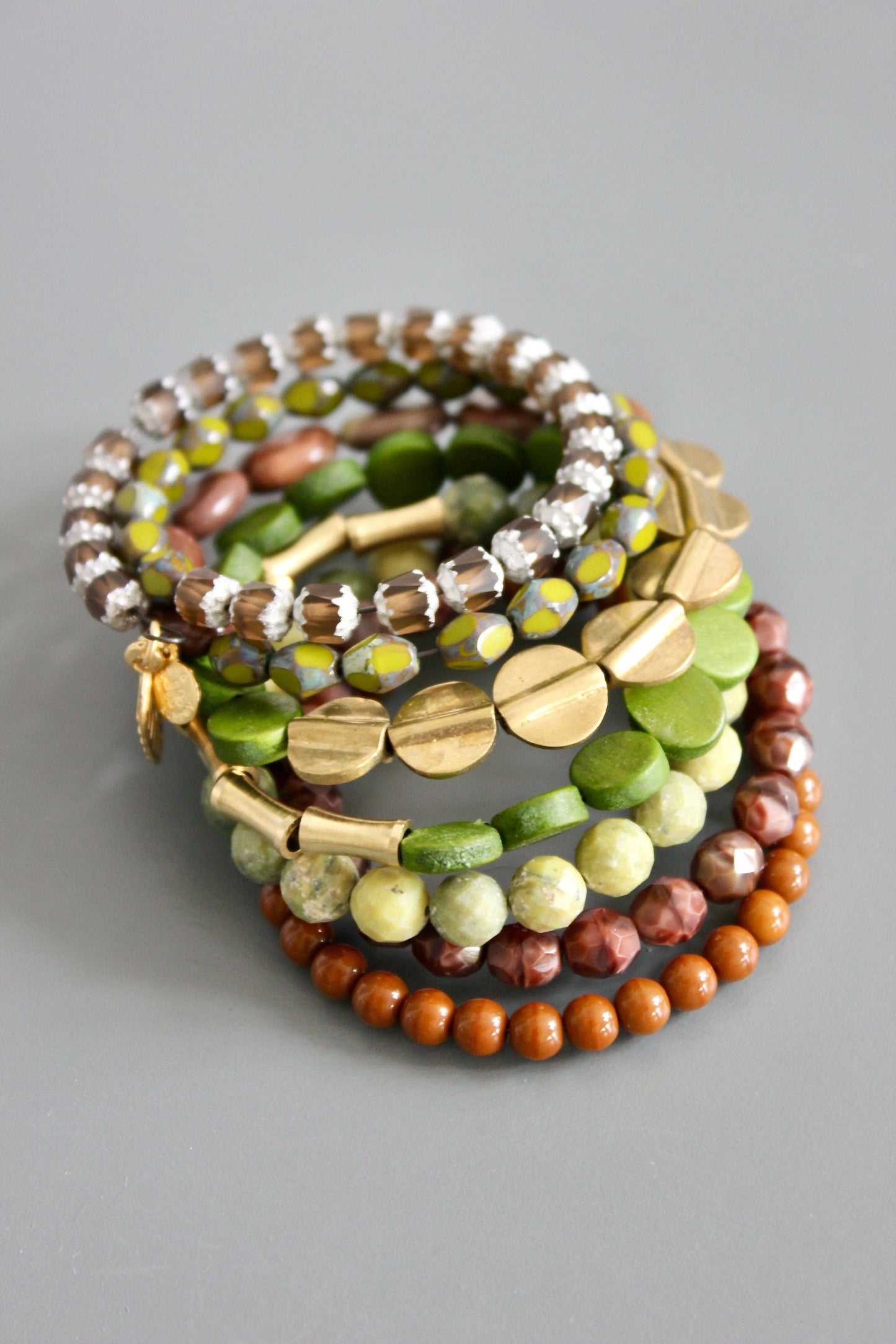 FERB04 Caramel, moss, burgundy, and green wrap bracelet