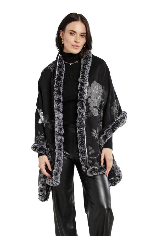 Blooming Faux Fur Scarf: Black