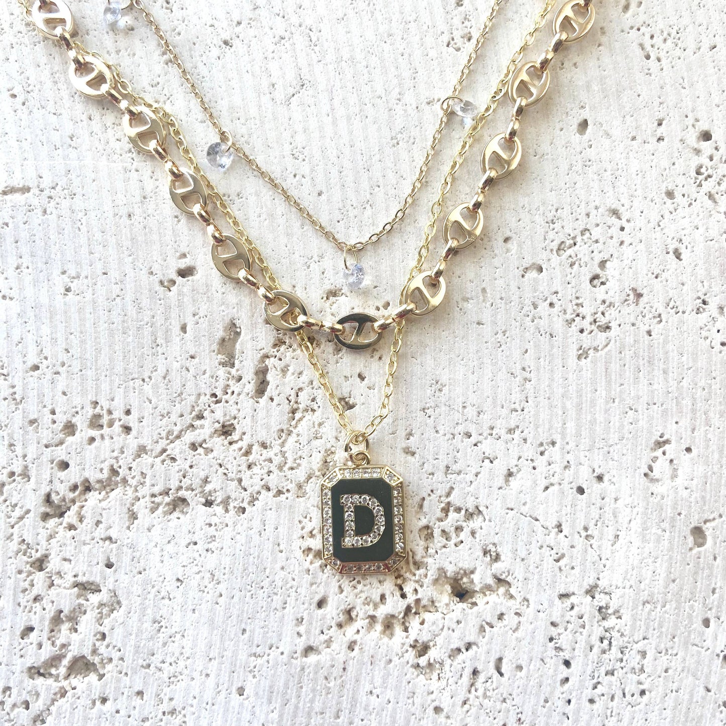 Layering necklace crystal bean chain : Bean shaped