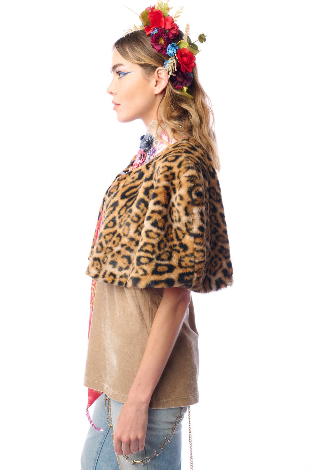 Grace Kelly Reversible Fur Cape: Leopard / One size