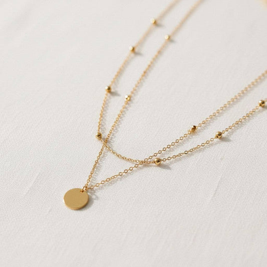 Double Layer Pendant Necklace with Geometric Charm