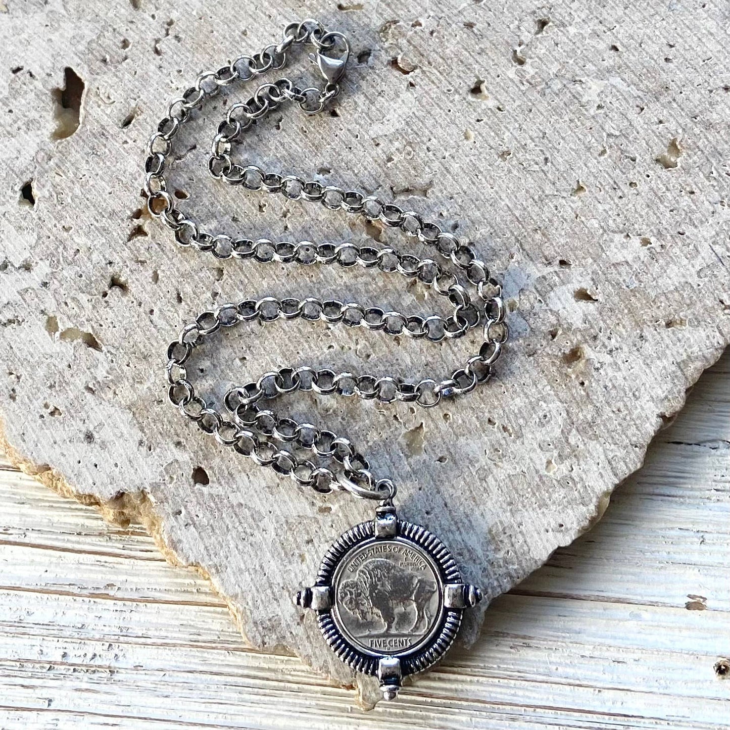 Buffalo coin necklace  Montana Colorado Idaho jewlery: Matte gold