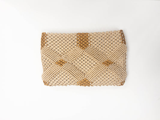 Handmade Macramé Clutch-Tan and Caramel