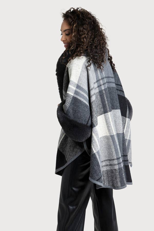 Faux Fur Kimono Plaid