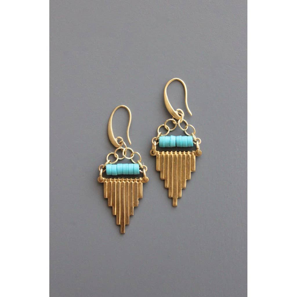 RYLE05 Geometric turquoise and brass earrings